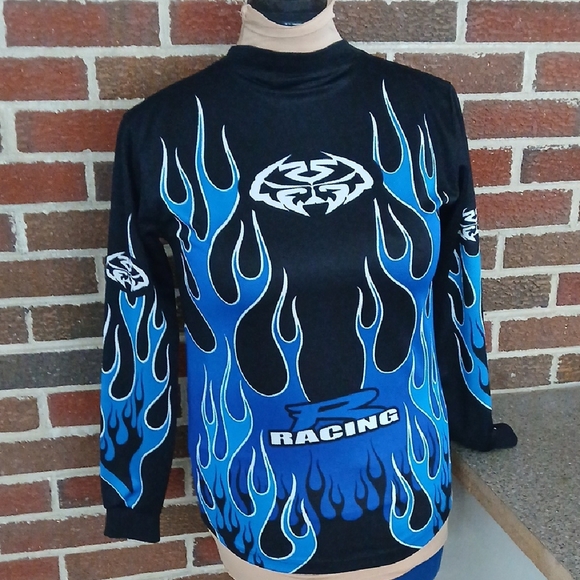 MTX MOTOCROSS Blue Flame Black Racing Jersey - Picture 7 of 8